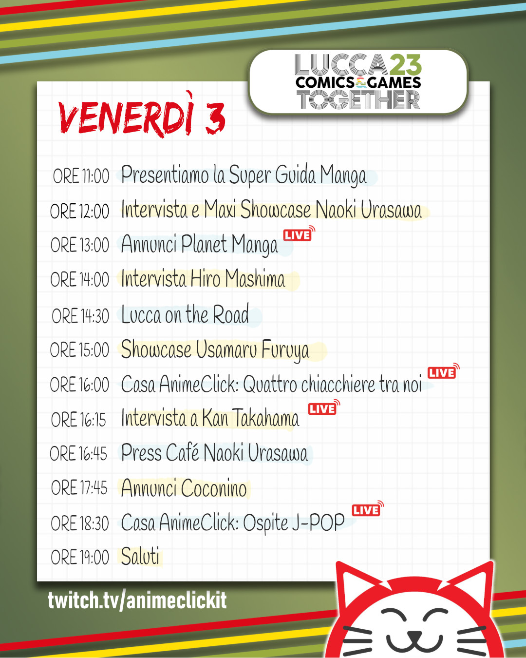 Programma Twitch AnimeClick al Lucca Comics 2023